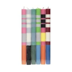 Set Of 6 Striped Dinner Candles - Multicolour