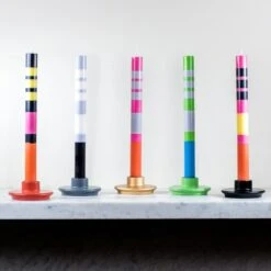 Set Of 6 Striped Dinner Candles - Multicolour -Sous Chef Sales Boutique BX0001 StripedDinnerCandles Multicoloursetof6 LS