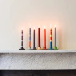 Set Of 6 Striped Dinner Candles - Multicolour -Sous Chef Sales Boutique BX0001 StripedDinnerCandles Multicoloursetof6 LS4