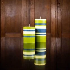 Striped Pillar Candle, Olive & Navy, 10cm -Sous Chef Sales Boutique BX0021StripedPillarCandle Olive Navy 10cmlife2