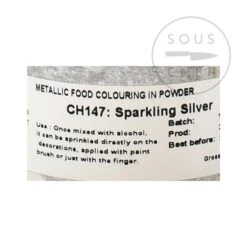 Edible Metallic Sparkling Silver Powder Food Colour 25g -Sous Chef Sales Boutique DE0129 EdibleMetallicSparklingSilverPowderFoodColour 1