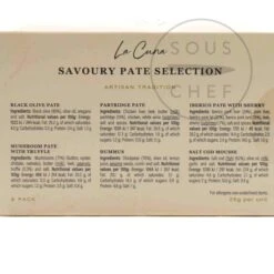 La Cuna Savoury Pate Selection, 6x25g -Sous Chef Sales Boutique DL0168LaCunaSavouryPateSelection 6x25gIngredients