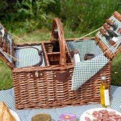 Saint-Germain Green Gingham Picnic Basket, 4 Person -Sous Chef Sales Boutique JD0004Saint GermainGreenGinghamPicnicBasket 4PersonLife