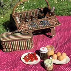 Montmarte Red Striped Picnic Hamper, 4 Person -Sous Chef Sales Boutique JD0012MontmarteRedStripedPicnicHamper 4PersonLife 1