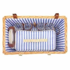 Saint-Malo Blue Striped Picnic Basket With Table, 4 Person -Sous Chef Sales Boutique JD0014Saint MaloBlueStripedPicnicBasketwithTable 4Person5
