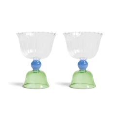 & Klevering Set Of 2 Green Tulip Coupe Glasses