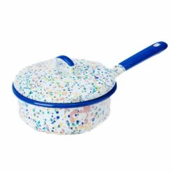 Blue Dot Enamel Saute Pan With Lid, 16cm