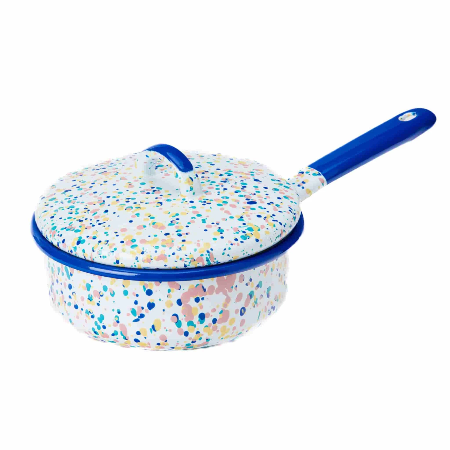 Blue Dot Enamel Saute Pan With Lid, 16cm 1 Blue Dot Enamel Saute Pan With Lid, 16cm