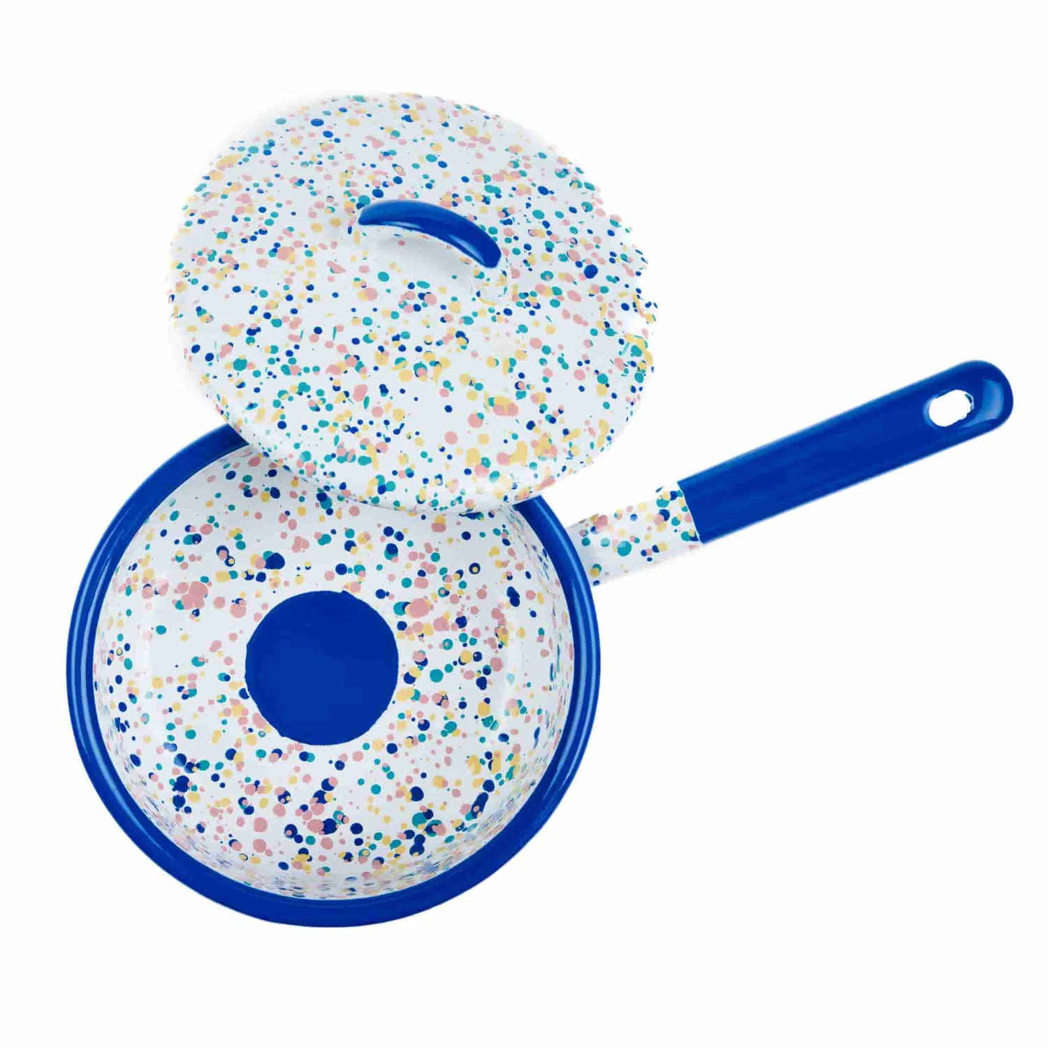 Blue Dot Enamel Saute Pan With Lid, 16cm 2 Blue Dot Enamel Saute Pan With Lid, 16cm - Image 2