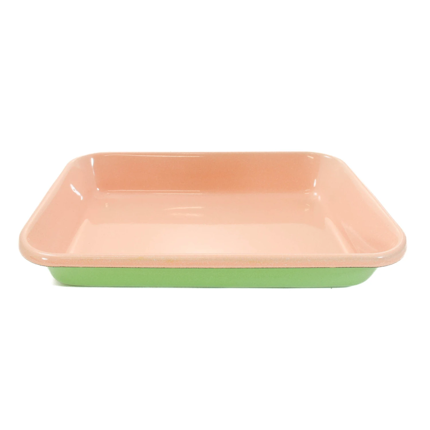 Kapka X Sous Chef Colourblock Enamel Roasting Dish, 26cm, Green & Pink 2 Kapka X Sous Chef Colourblock Enamel Roasting Dish, 26cm, Green & Pink - Image 2
