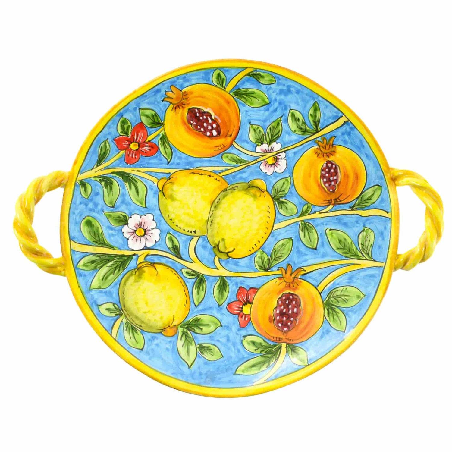 Hand Painted Centrepiece Dish - Pomegranates & Lemons 35cm 1 Hand Painted Centrepiece Dish - Pomegranates & Lemons 35cm