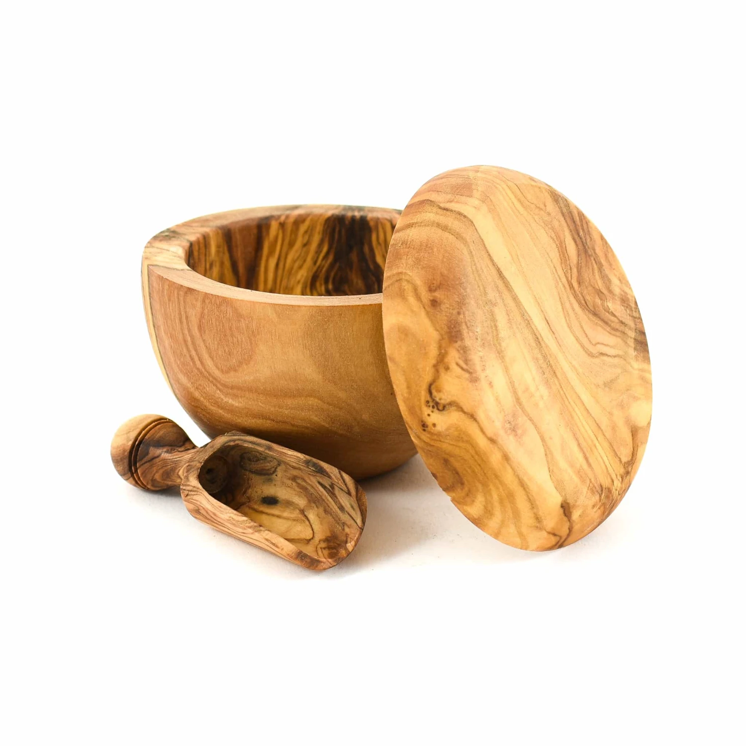 Olive Wood Salt Pot And Scoop Set 1 Olive Wood Salt Pot And Scoop Set