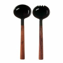 Sarah Petherick Black Horn And Wood Salad Servers Set