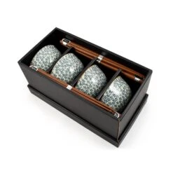 Blue & White Flower Rice Bowl Set With Chopsticks -Sous Chef Sales Boutique blue white flower rice bowl set with chopstick 3