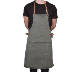 Dutchdeluxes Canvas BBQ Apron In Grey-Green -Sous Chef Sales Boutique dutch deluxes canvas bbq apron male model green grey