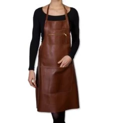 Dutchdeluxes Leather Zipper Apron In Classic Brown -Sous Chef Sales Boutique dutch deluxes leather zipper apron classic brown model