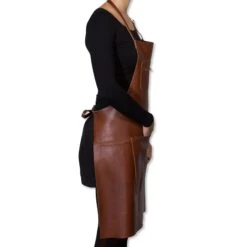Dutchdeluxes Leather Zipper Apron In Classic Brown -Sous Chef Sales Boutique dutch deluxes leather zipper apron classic brown model side