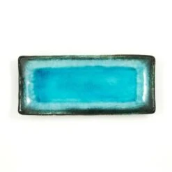 Oblong Turquoise Platter -Sous Chef Sales Boutique rectangular serving plate turquoise 28.5cm x 12.5cm top
